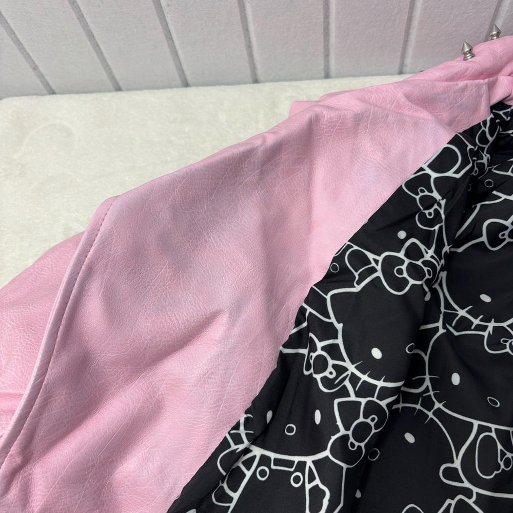 Dolls Kill X Hello Kitty Faux Leather Moto Jacket Spikes Full Lined Size L - Picture 11 of 15